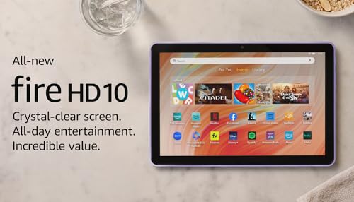 Amazon Fire HD 10 tablet (newest model) built for relaxation, 10.1" vibrant Full HD screen, octa-core processor, 3 GB RAM, 64 GB, Lilac