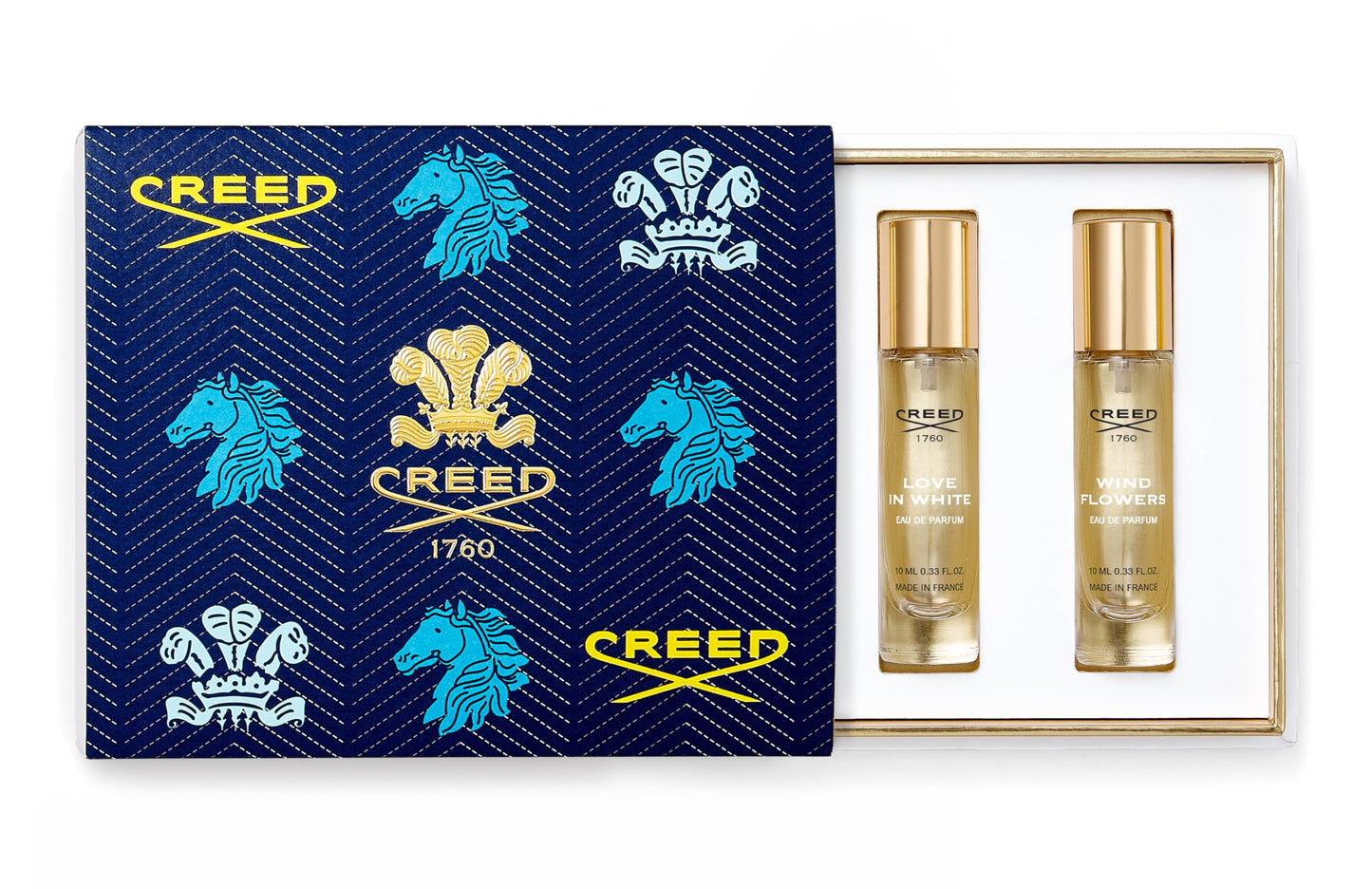 Creed Women's Holiday Gift Coffret Set, Features 3 Signature Perfume Scents of Aventus for Her, Love in White, and Wind Flowers, 3 x 10ml