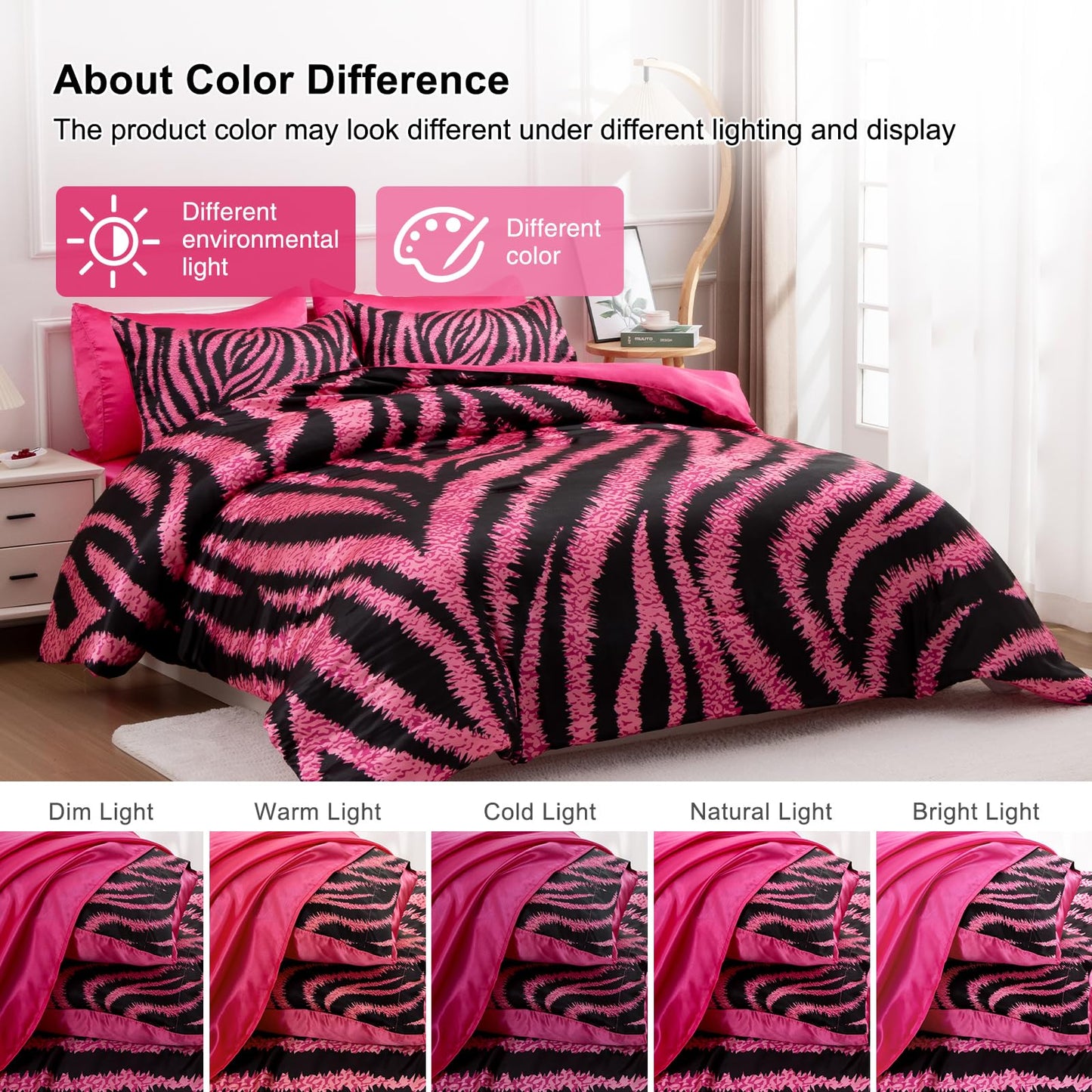 A Nice Night Leopard Printed，Satin Silky Soft Quilt Sexy Luxury Super Soft Microfiber Comforter Quilt Bedding Comforter Set Full/Queen, Light Weighted (Pink, Queen(88-by-88-inches))