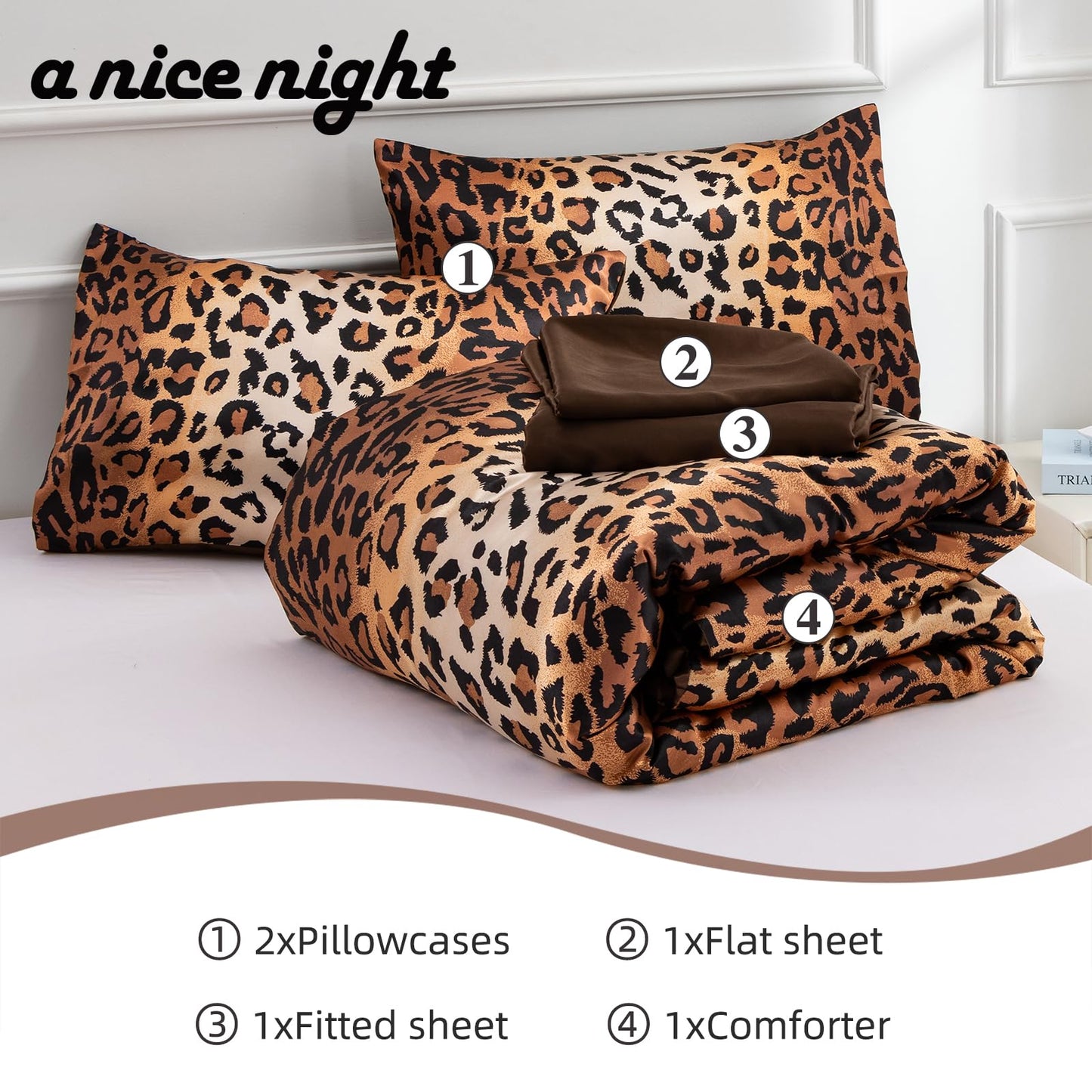 A Nice Night Leopard Printed，Satin Silky Soft Quilt Sexy Luxury Super Soft Microfiber Comforter Quilt Bedding Comforter Set Full/Queen, Light Weighted (Pink, Queen(88-by-88-inches))