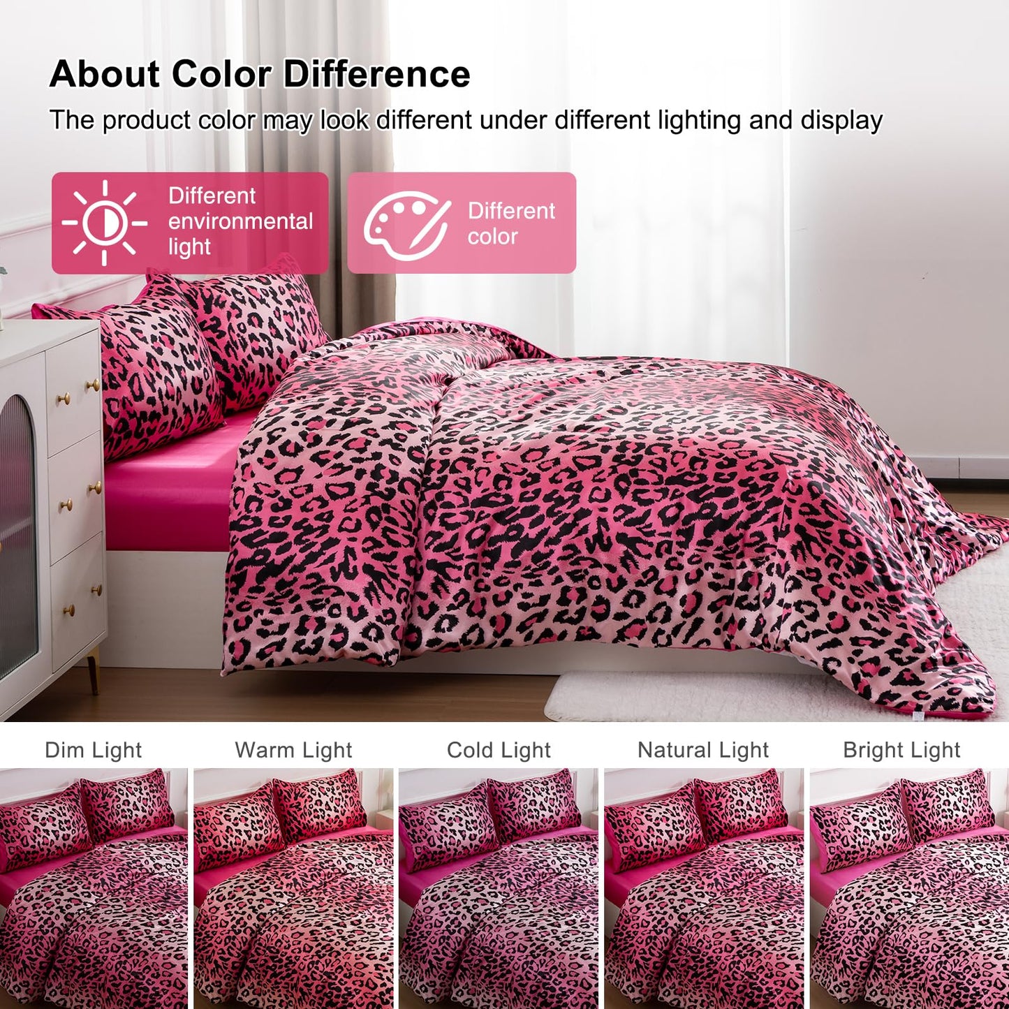 A Nice Night Leopard Printed，Satin Silky Soft Quilt Sexy Luxury Super Soft Microfiber Comforter Quilt Bedding Comforter Set Full/Queen, Light Weighted (Pink, Queen(88-by-88-inches))