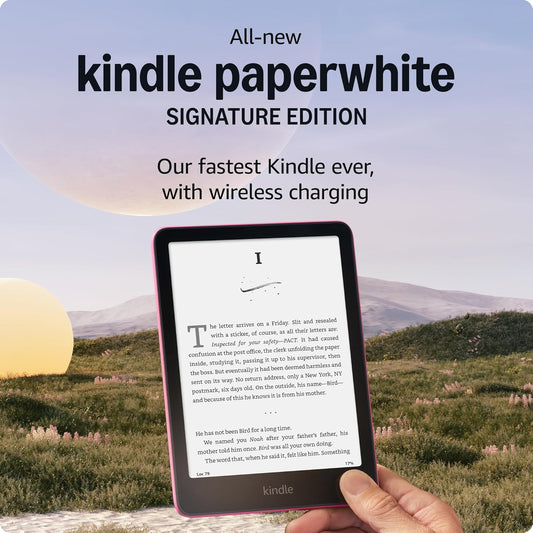 All-new Amazon Kindle Paperwhite Signature Edition (32 GB) – Our fastest Kindle with auto-adjusting front light, wireless charging, and weeks of battery life – Metallic Raspberry