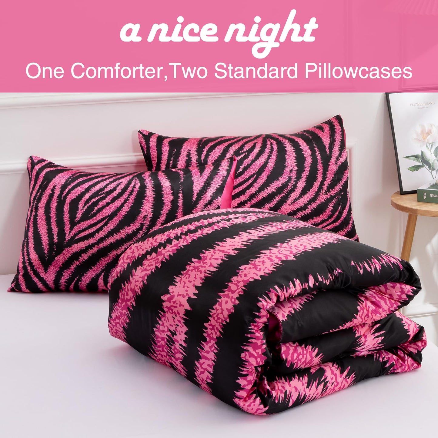 A Nice Night Leopard Printed，Satin Silky Soft Quilt Sexy Luxury Super Soft Microfiber Comforter Quilt Bedding Comforter Set Full/Queen, Light Weighted (Pink, Queen(88-by-88-inches))