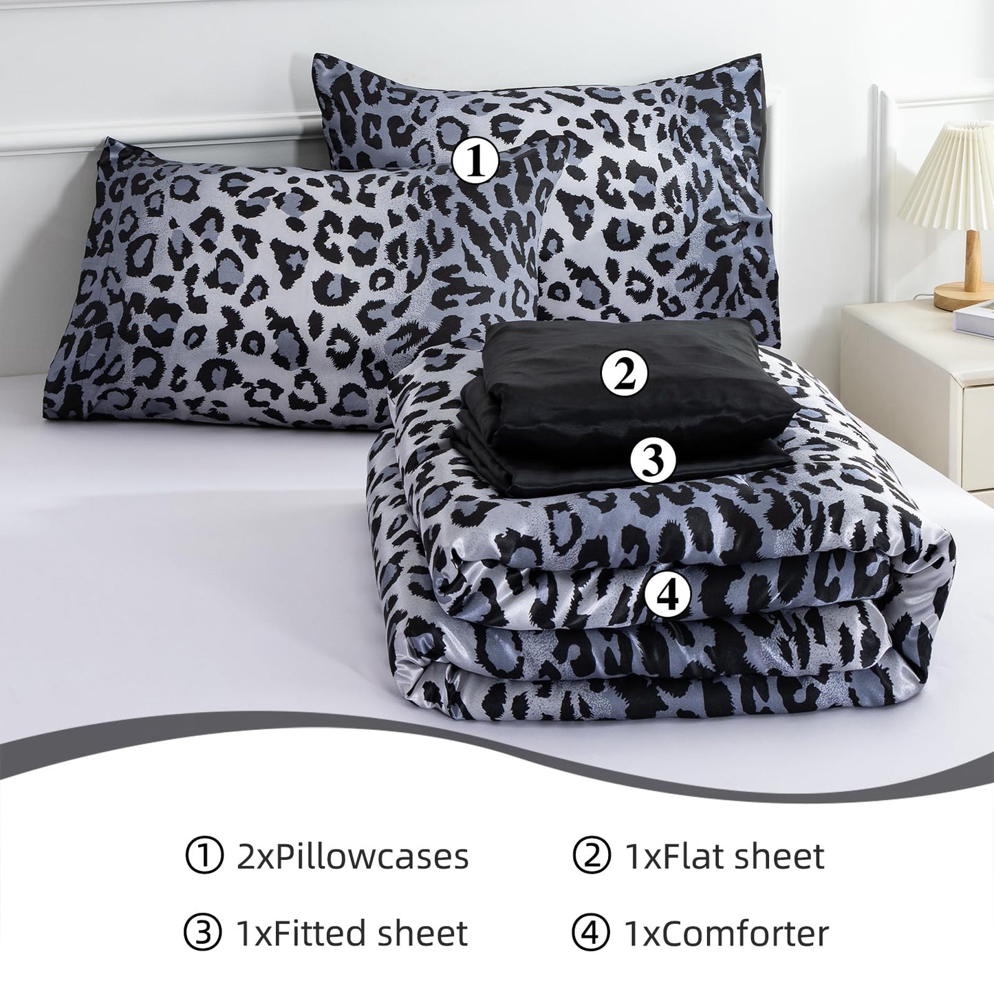 A Nice Night Leopard Printed，Satin Silky Soft Quilt Sexy Luxury Super Soft Microfiber Comforter Quilt Bedding Comforter Set Full/Queen, Light Weighted (Pink, Queen(88-by-88-inches))